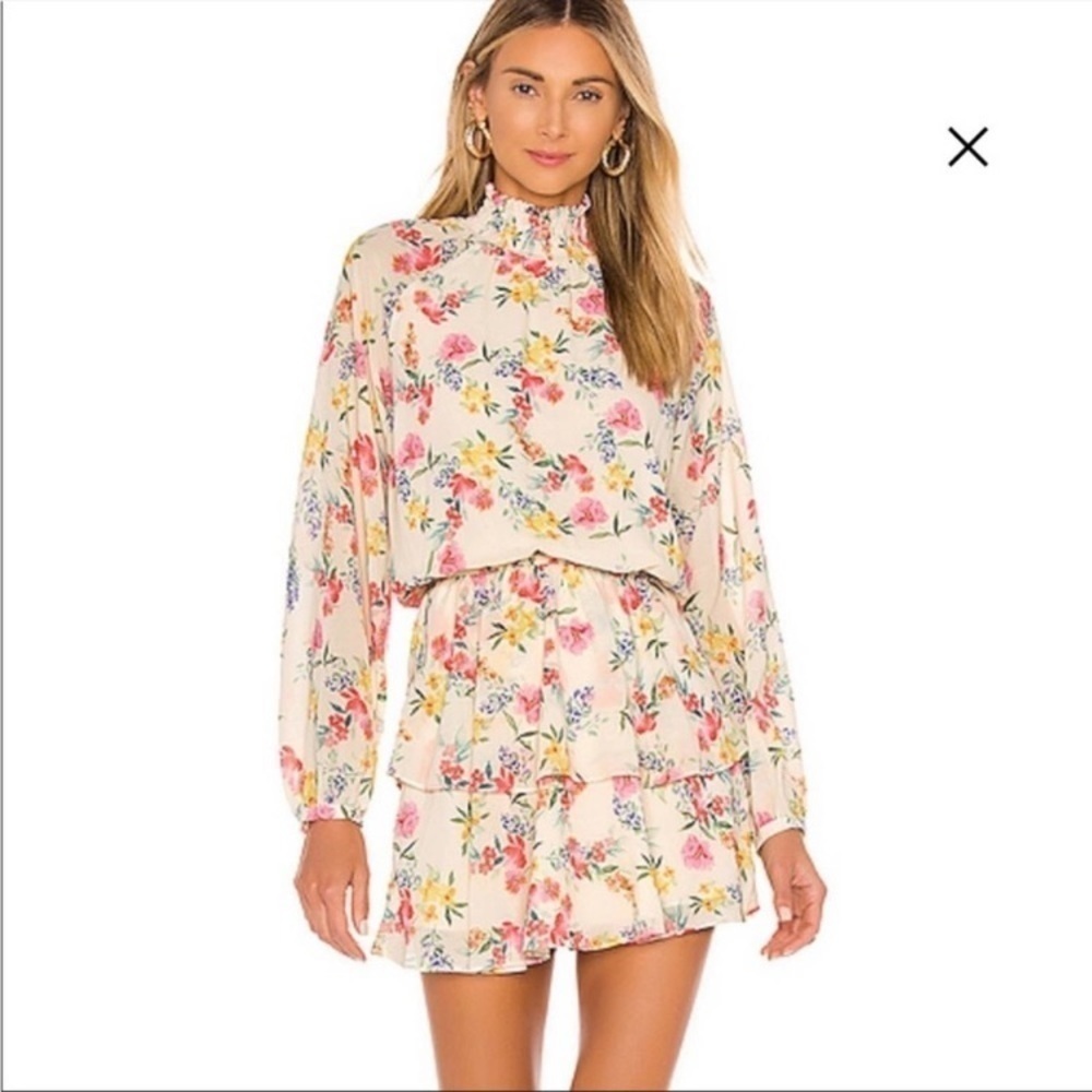 Yumi Kim Class Act Dress‎ mini ruffles floral cream pink green size S romantic